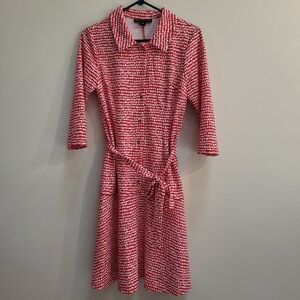 Danillo Boutique Women's Red and White Patterned Dress. Size 6